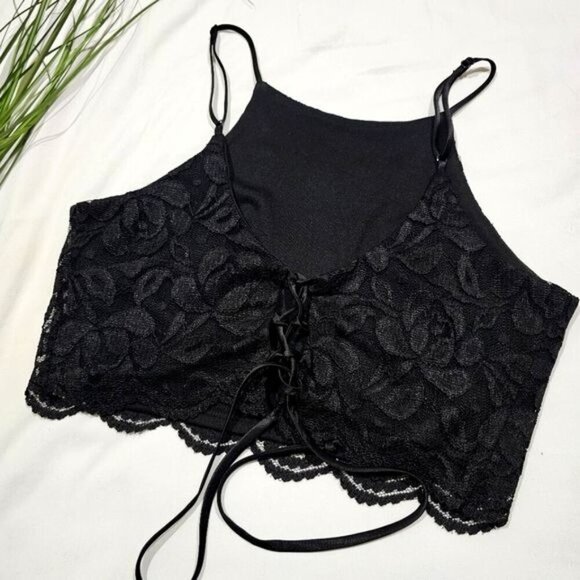 Lulus ✦ Black Lace Crop Top & Maxi Skirt Set ✦ High Slit Lace-Up Back Size S EUC - Picture 16 of 16